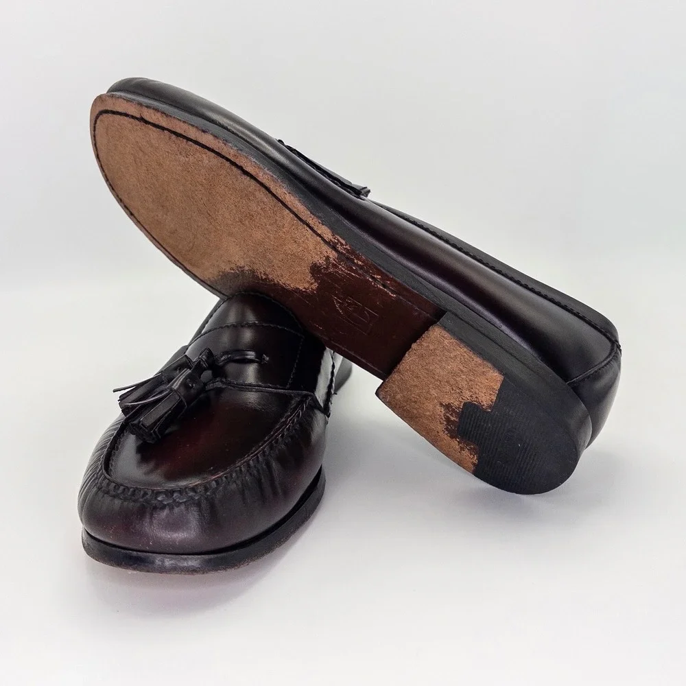 Cole Haan Men's 8 3E Pinch Tassel Loafers Burgundy Leather Dress Shoes Wide